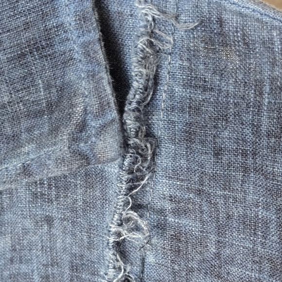 MILIO MILANO 100% Linen Roll Tab Sleeves Lagenlook Boho Blue Button-Up Shirt M - Picture 5 of 8